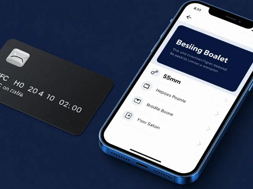 Overhead studio shot of a matte black NFC business card beside a